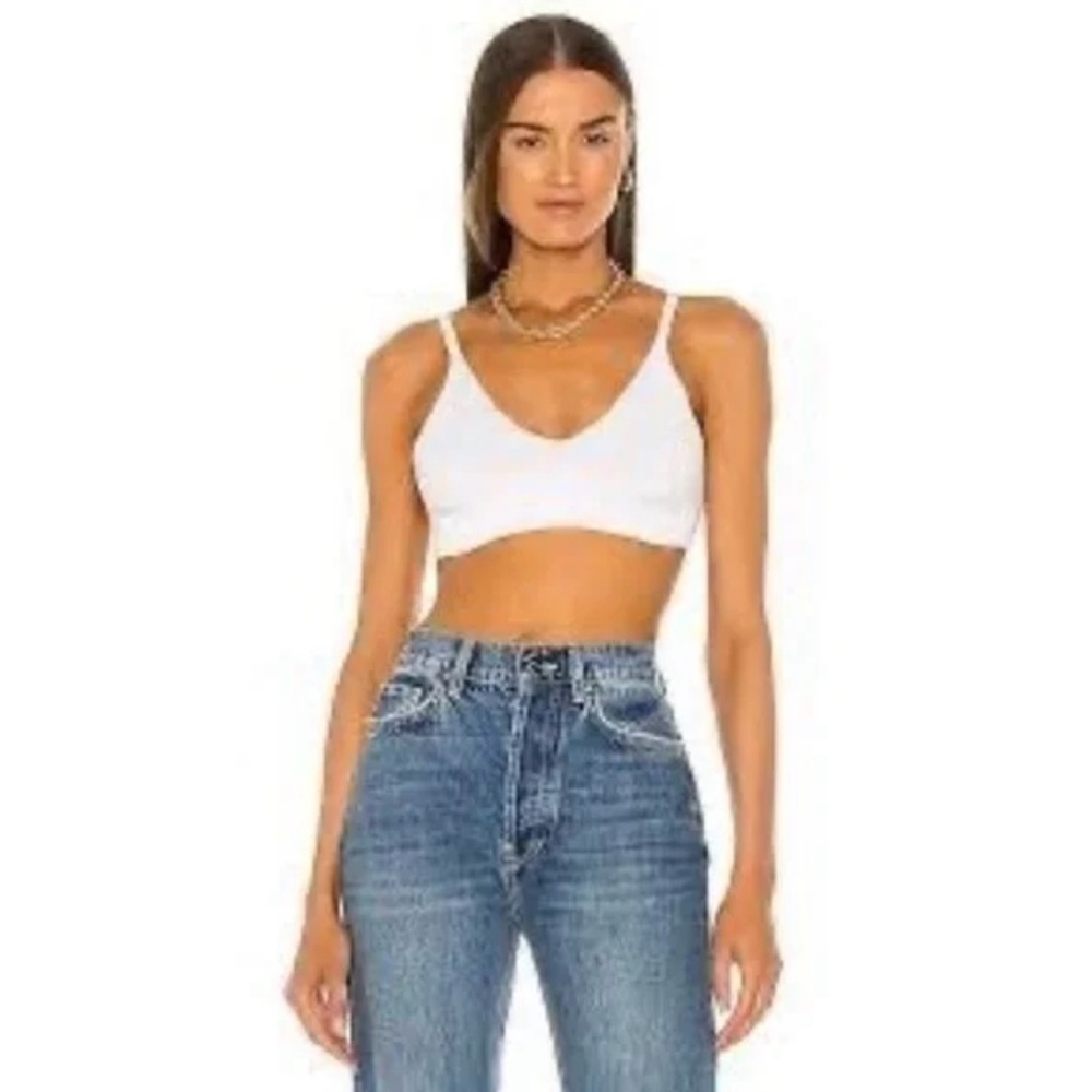 525 America White Cotton Knit Vneck Bralette Top